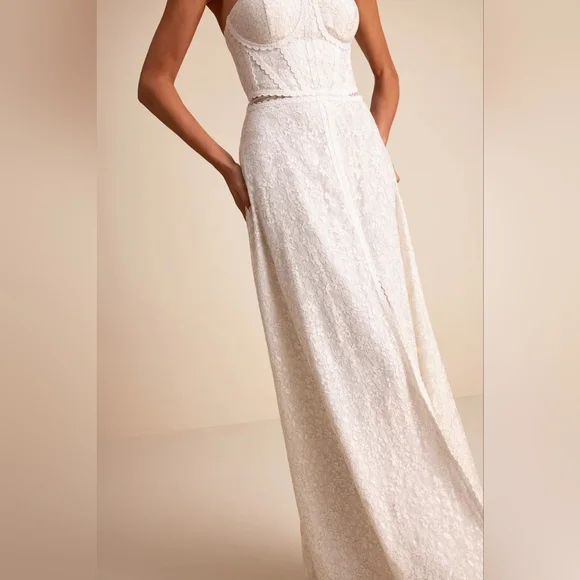 Lulus Eldoria White Lace Strapless Bustier Maxi Dress S Wedding Bridal Party - Picture 6 of 11
